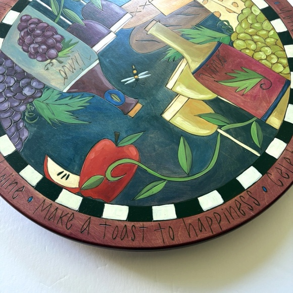 Sticks Handmade Lazy Susan 20" Wine and Cheese Wood Burned Hand Painted - Picture 7 of 10